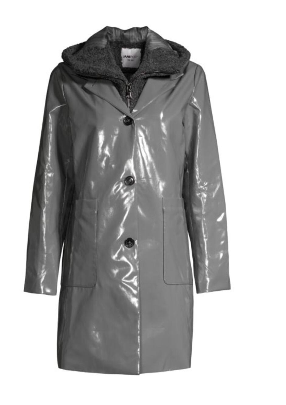 NWT Jane Post Raincoat Slicker Gray removable Faux Fur Vest Medium